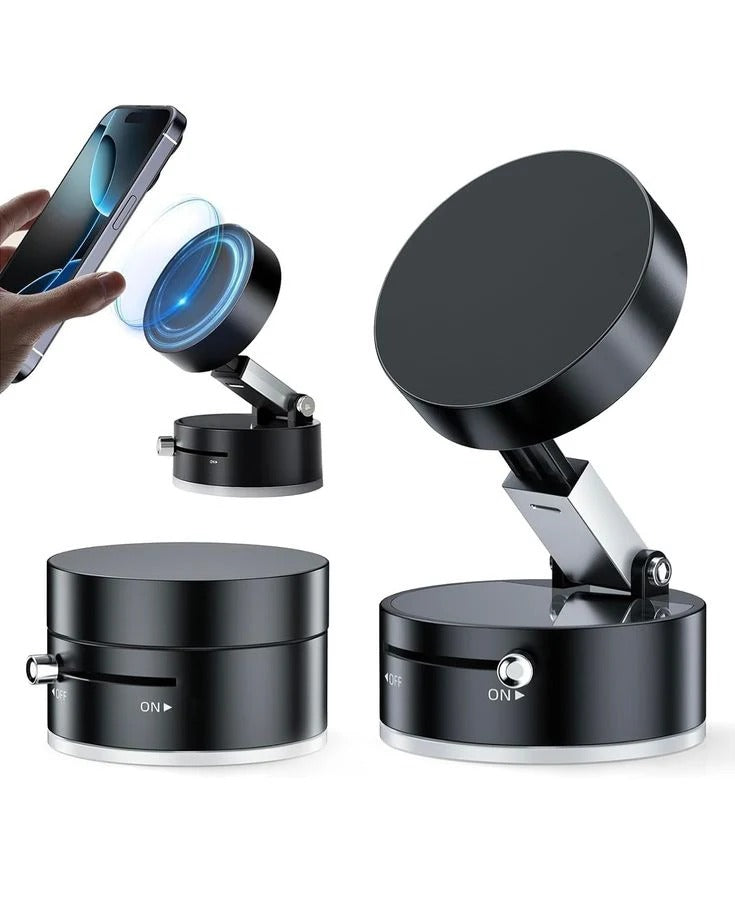 Most Powerfull Magnetic Phone Holder for Car, 360° Rotatable Phone Holder, Mini Car Phone Mount with Vacuum Suction Cup, Foldable Stand with Magnetic Ring for Mirror/Shower/Smooth Surface, for all Smartphone